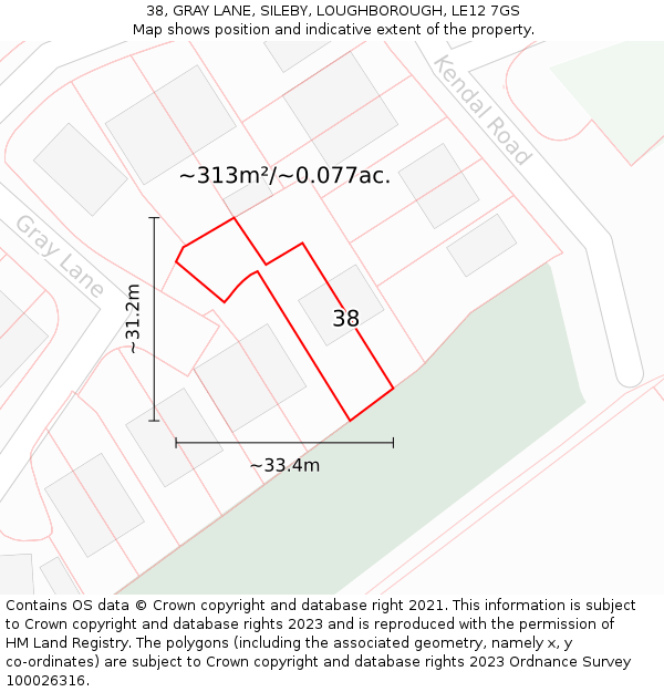 38, GRAY LANE, SILEBY, LOUGHBOROUGH, LE12 7GS: Plot and title map