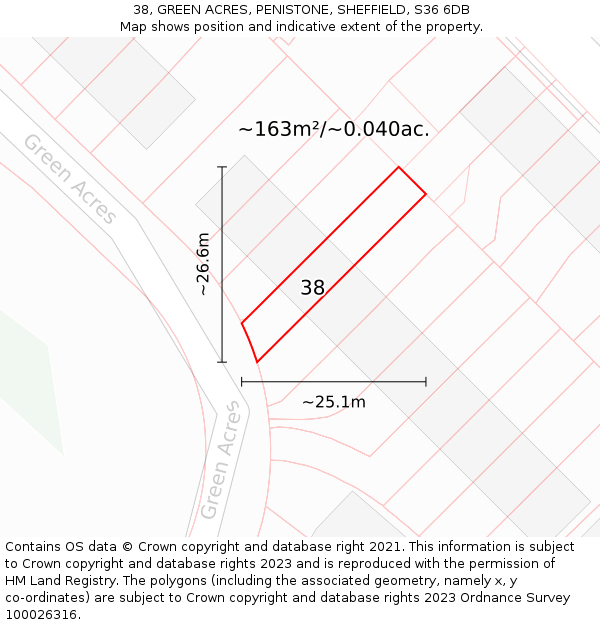 38, GREEN ACRES, PENISTONE, SHEFFIELD, S36 6DB: Plot and title map