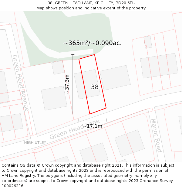 38, GREEN HEAD LANE, KEIGHLEY, BD20 6EU: Plot and title map