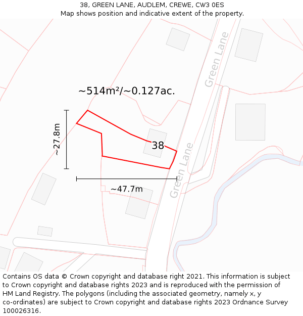 38, GREEN LANE, AUDLEM, CREWE, CW3 0ES: Plot and title map