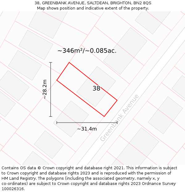 38, GREENBANK AVENUE, SALTDEAN, BRIGHTON, BN2 8QS: Plot and title map