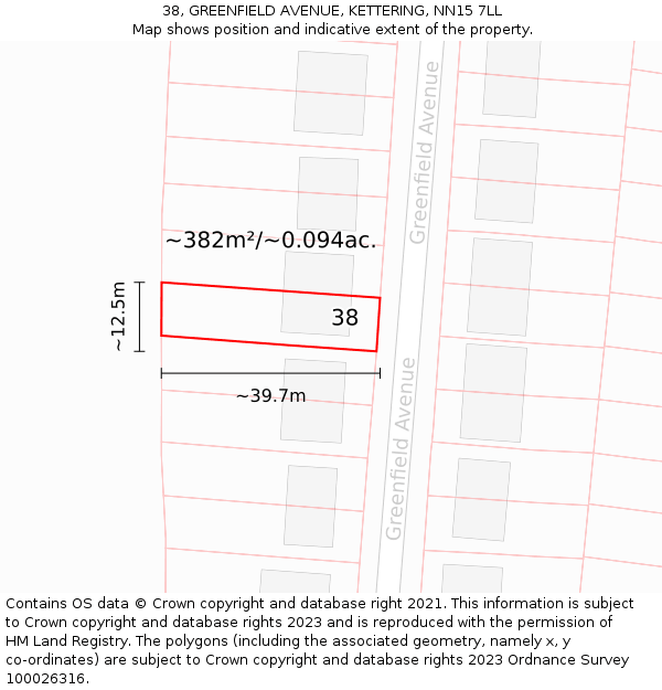 38, GREENFIELD AVENUE, KETTERING, NN15 7LL: Plot and title map