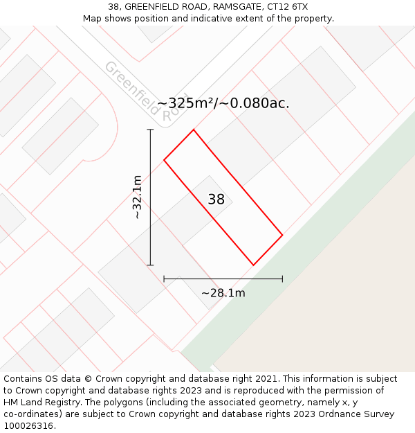 38, GREENFIELD ROAD, RAMSGATE, CT12 6TX: Plot and title map