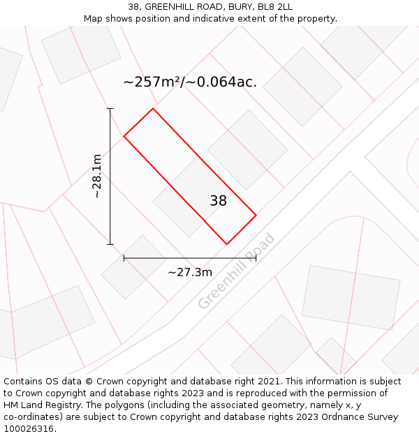 38, GREENHILL ROAD, BURY, BL8 2LL: Plot and title map