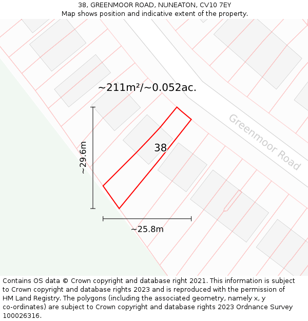 38, GREENMOOR ROAD, NUNEATON, CV10 7EY: Plot and title map