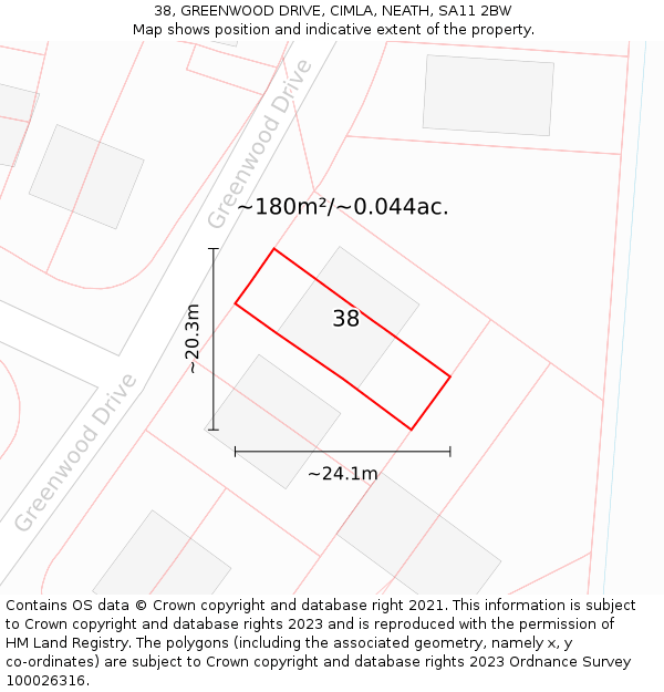 38, GREENWOOD DRIVE, CIMLA, NEATH, SA11 2BW: Plot and title map