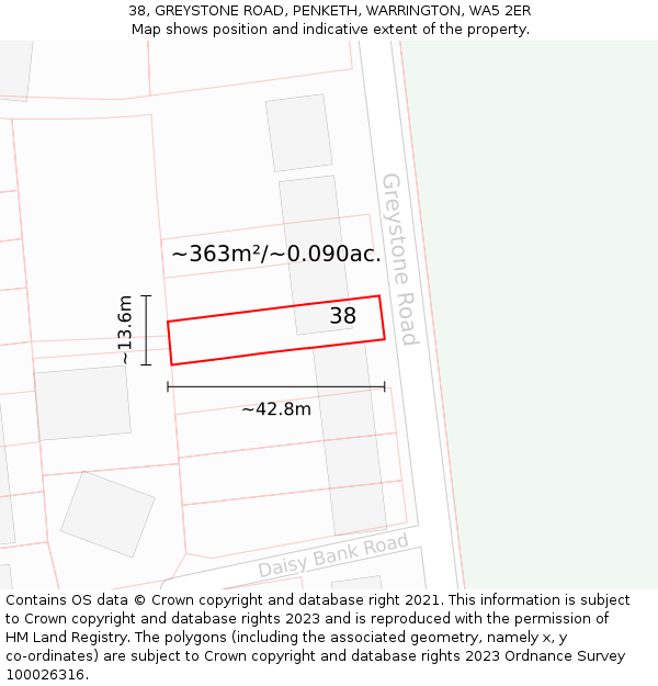 38, GREYSTONE ROAD, PENKETH, WARRINGTON, WA5 2ER: Plot and title map