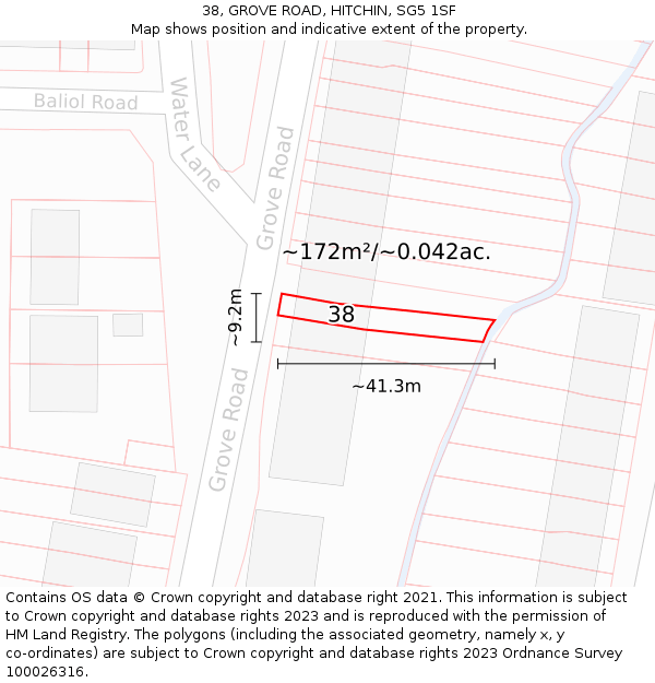 38, GROVE ROAD, HITCHIN, SG5 1SF: Plot and title map