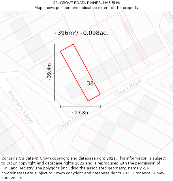 38, GROVE ROAD, PINNER, HA5 5HW: Plot and title map