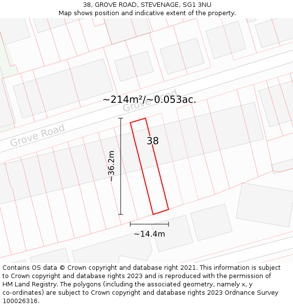 38, GROVE ROAD, STEVENAGE, SG1 3NU: Plot and title map