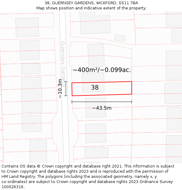 38, GUERNSEY GARDENS, WICKFORD, SS11 7BA: Plot and title map
