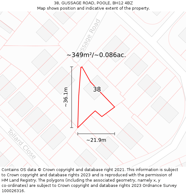 38, GUSSAGE ROAD, POOLE, BH12 4BZ: Plot and title map