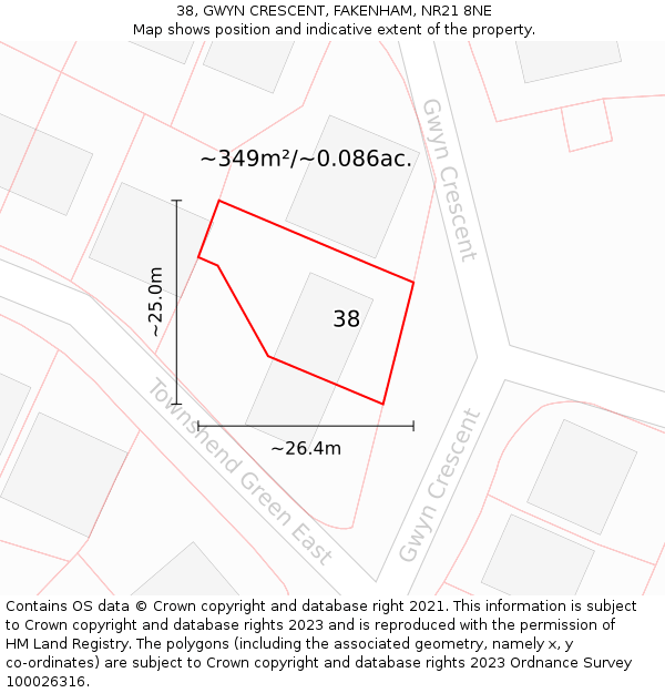 38, GWYN CRESCENT, FAKENHAM, NR21 8NE: Plot and title map