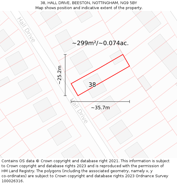 38, HALL DRIVE, BEESTON, NOTTINGHAM, NG9 5BY: Plot and title map