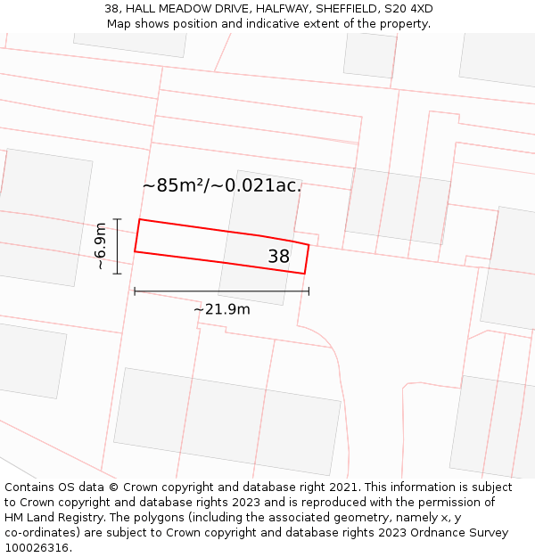 38, HALL MEADOW DRIVE, HALFWAY, SHEFFIELD, S20 4XD: Plot and title map