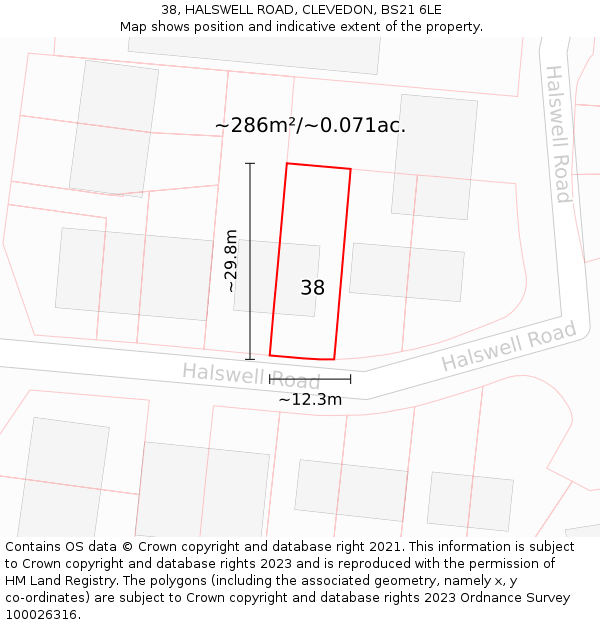 38, HALSWELL ROAD, CLEVEDON, BS21 6LE: Plot and title map