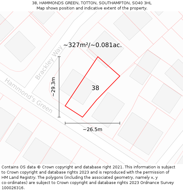 38, HAMMONDS GREEN, TOTTON, SOUTHAMPTON, SO40 3HL: Plot and title map