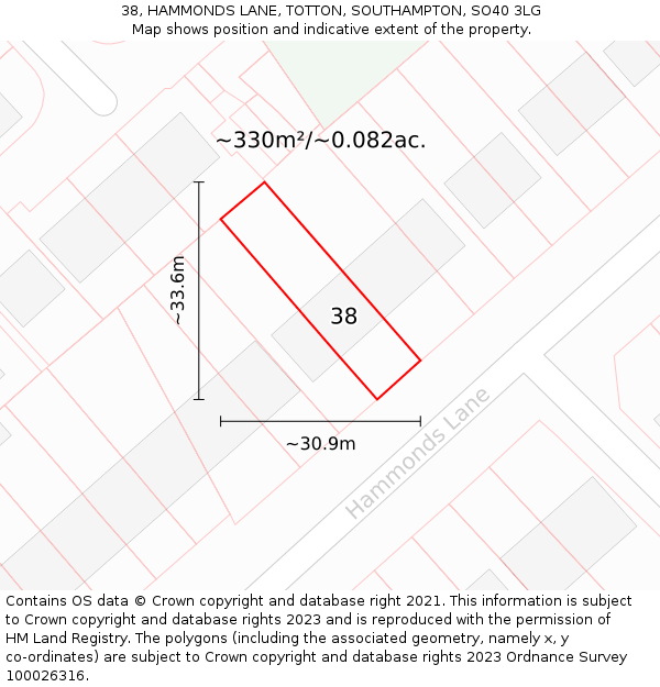 38, HAMMONDS LANE, TOTTON, SOUTHAMPTON, SO40 3LG: Plot and title map