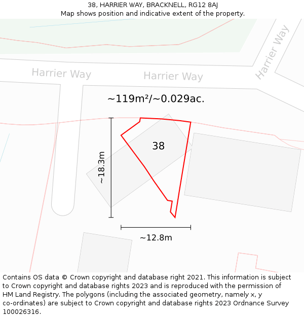 38, HARRIER WAY, BRACKNELL, RG12 8AJ: Plot and title map