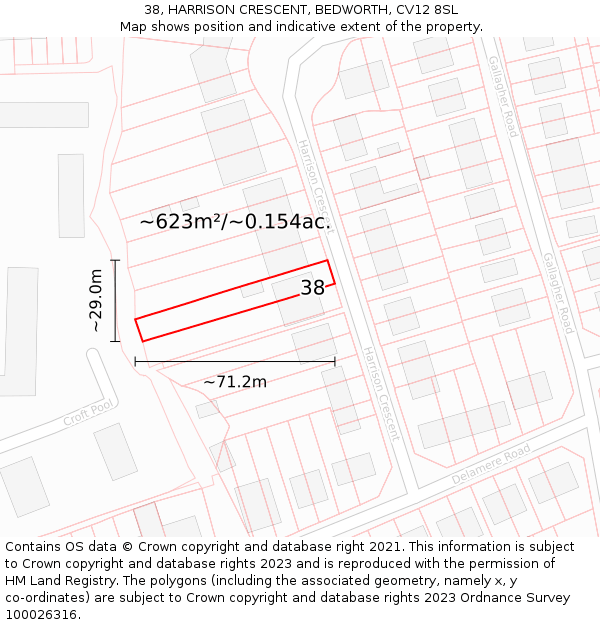 38, HARRISON CRESCENT, BEDWORTH, CV12 8SL: Plot and title map