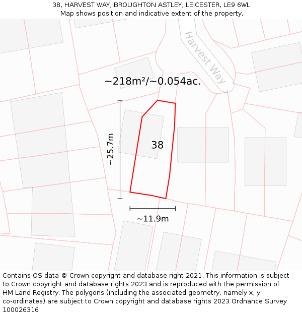 38, HARVEST WAY, BROUGHTON ASTLEY, LEICESTER, LE9 6WL: Plot and title map