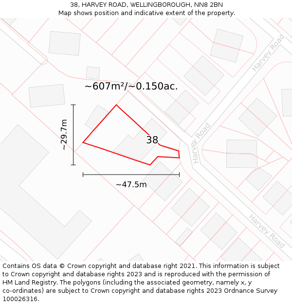 38, HARVEY ROAD, WELLINGBOROUGH, NN8 2BN: Plot and title map