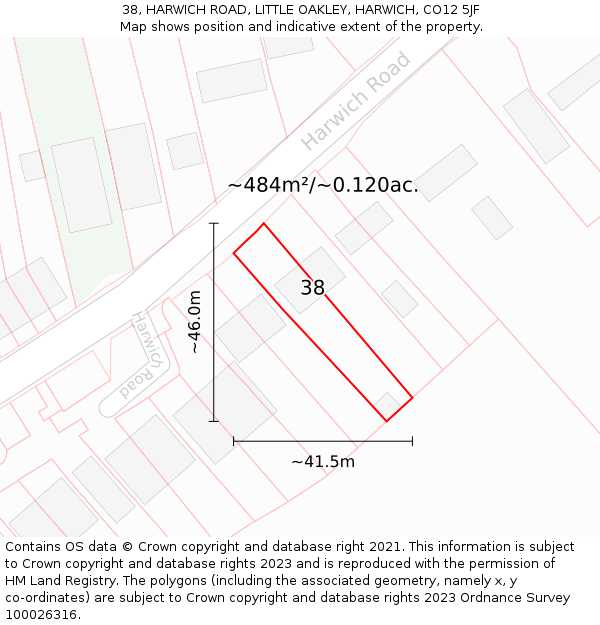 38, HARWICH ROAD, LITTLE OAKLEY, HARWICH, CO12 5JF: Plot and title map