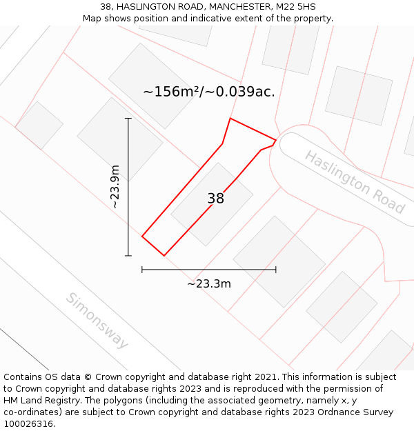 38, HASLINGTON ROAD, MANCHESTER, M22 5HS: Plot and title map