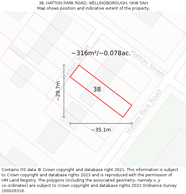 38, HATTON PARK ROAD, WELLINGBOROUGH, NN8 5AH: Plot and title map