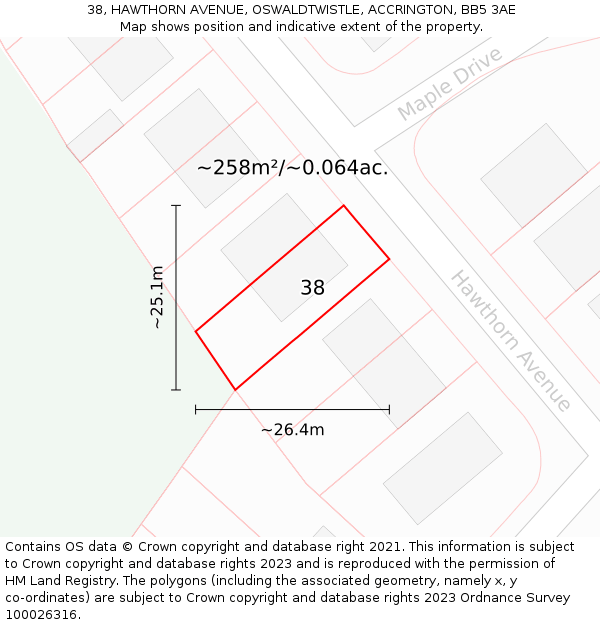 38, HAWTHORN AVENUE, OSWALDTWISTLE, ACCRINGTON, BB5 3AE: Plot and title map