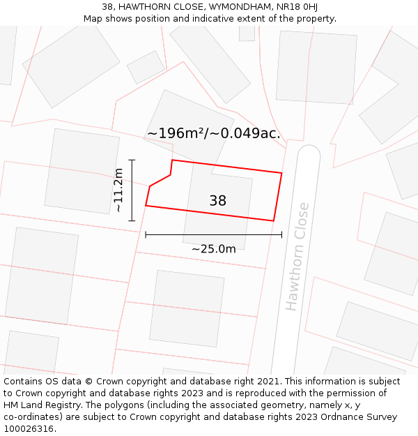 38, HAWTHORN CLOSE, WYMONDHAM, NR18 0HJ: Plot and title map