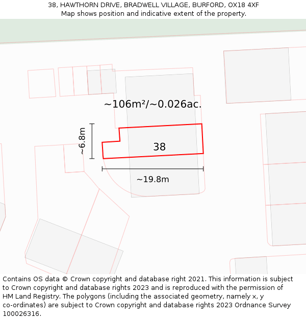 38, HAWTHORN DRIVE, BRADWELL VILLAGE, BURFORD, OX18 4XF: Plot and title map