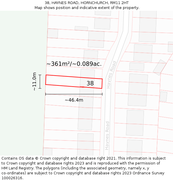 38, HAYNES ROAD, HORNCHURCH, RM11 2HT: Plot and title map