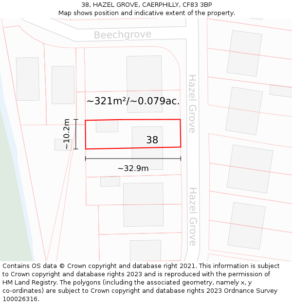 38, HAZEL GROVE, CAERPHILLY, CF83 3BP: Plot and title map