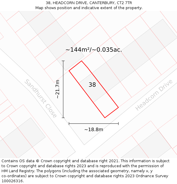 38, HEADCORN DRIVE, CANTERBURY, CT2 7TR: Plot and title map