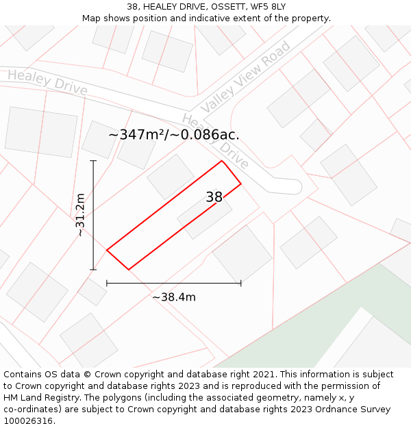 38, HEALEY DRIVE, OSSETT, WF5 8LY: Plot and title map