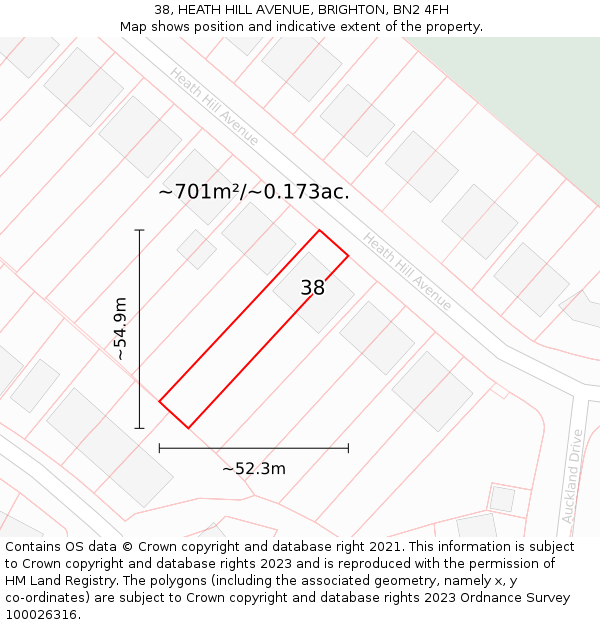 38, HEATH HILL AVENUE, BRIGHTON, BN2 4FH: Plot and title map