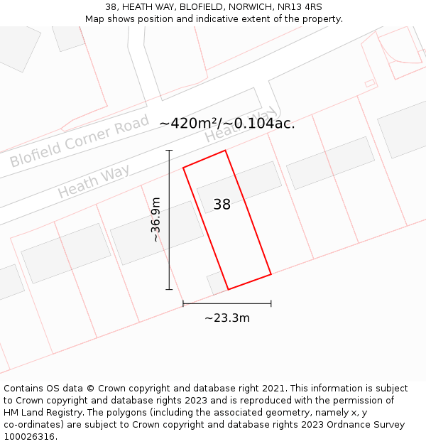 38, HEATH WAY, BLOFIELD, NORWICH, NR13 4RS: Plot and title map