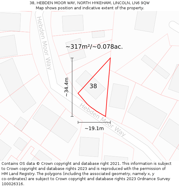 38, HEBDEN MOOR WAY, NORTH HYKEHAM, LINCOLN, LN6 9QW: Plot and title map