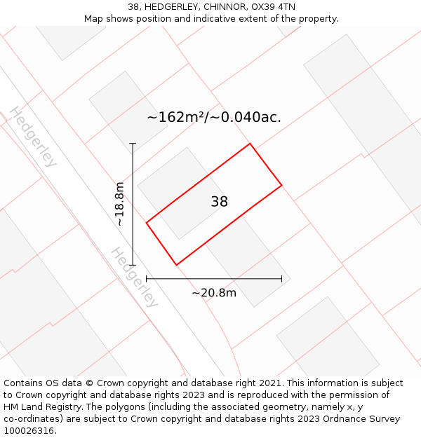 38, HEDGERLEY, CHINNOR, OX39 4TN: Plot and title map