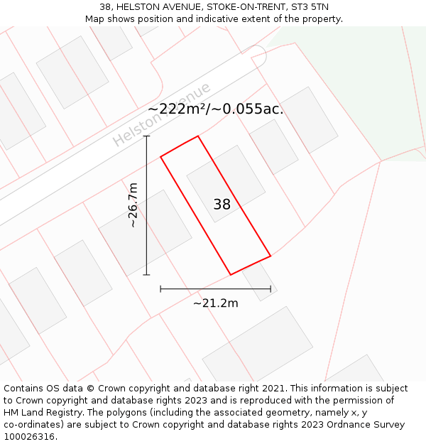 38, HELSTON AVENUE, STOKE-ON-TRENT, ST3 5TN: Plot and title map