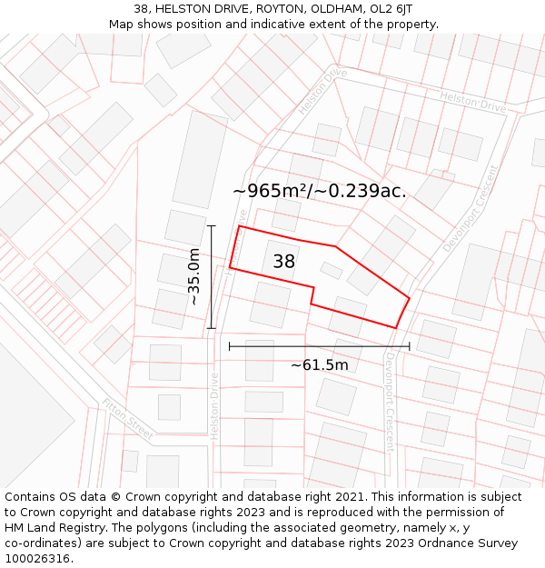 38, HELSTON DRIVE, ROYTON, OLDHAM, OL2 6JT: Plot and title map