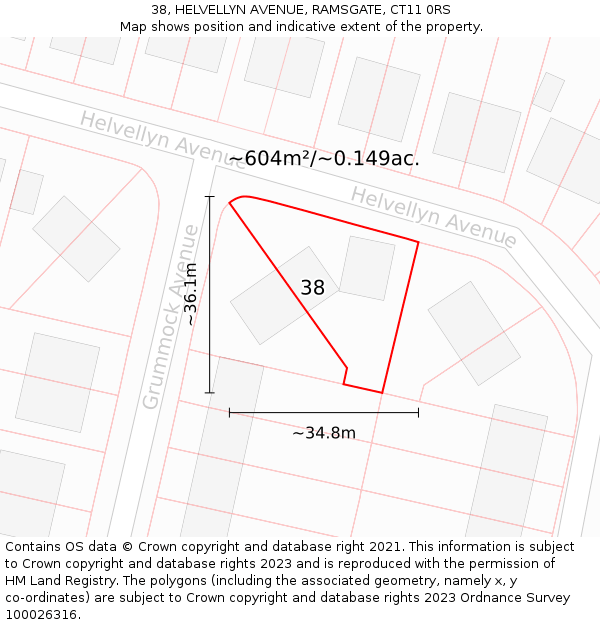 38, HELVELLYN AVENUE, RAMSGATE, CT11 0RS: Plot and title map