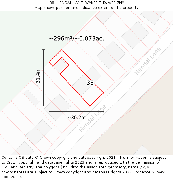 38, HENDAL LANE, WAKEFIELD, WF2 7NY: Plot and title map