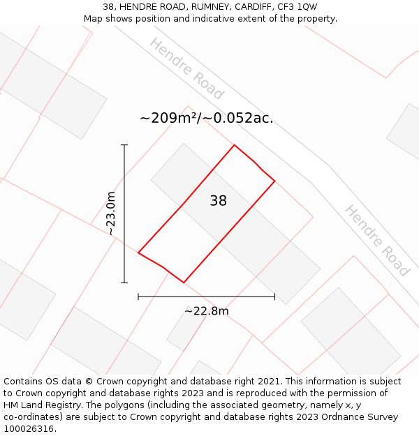 38, HENDRE ROAD, RUMNEY, CARDIFF, CF3 1QW: Plot and title map