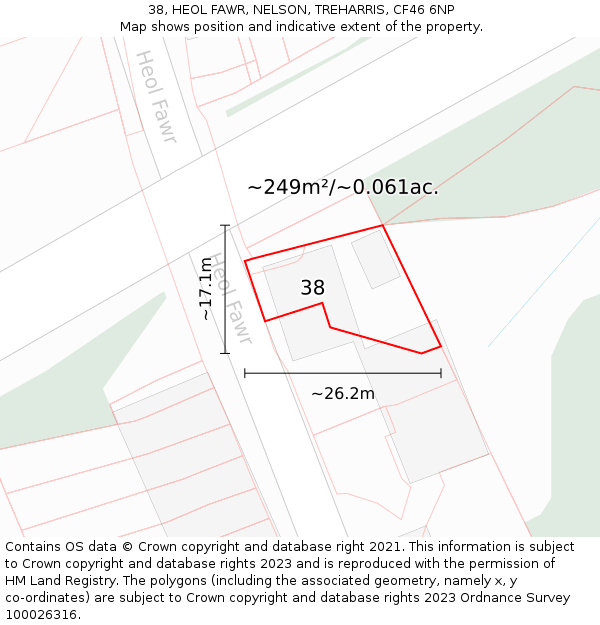 38, HEOL FAWR, NELSON, TREHARRIS, CF46 6NP: Plot and title map