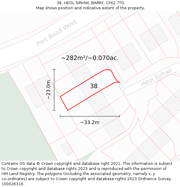 38, HEOL SIRHWI, BARRY, CF62 7TG: Plot and title map