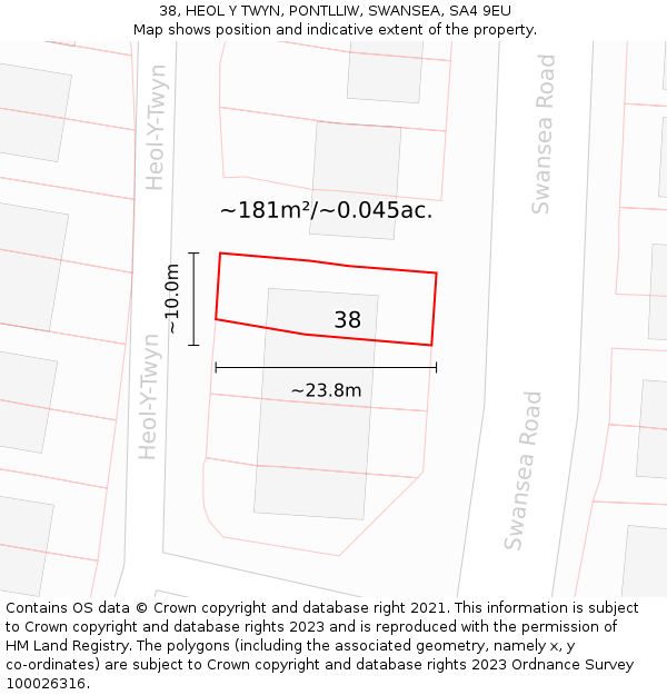 38, HEOL Y TWYN, PONTLLIW, SWANSEA, SA4 9EU: Plot and title map