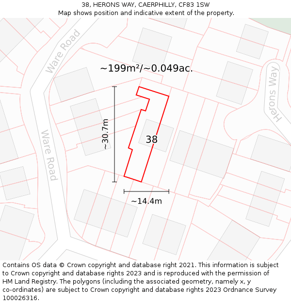 38, HERONS WAY, CAERPHILLY, CF83 1SW: Plot and title map