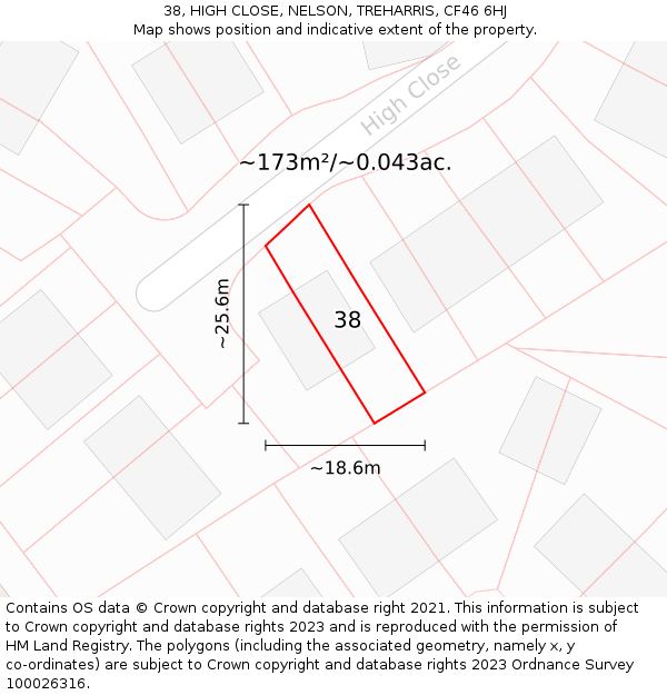 38, HIGH CLOSE, NELSON, TREHARRIS, CF46 6HJ: Plot and title map